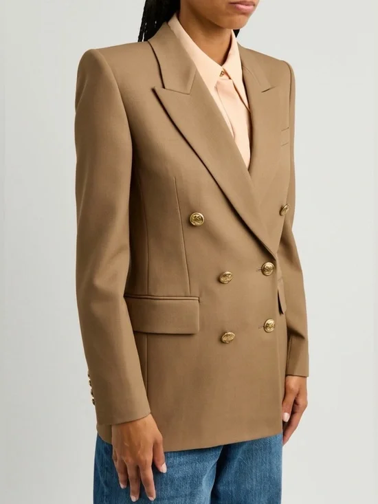 Chloé Wool Blazer Brown Double Breasted Gold Button Luxury Paris Designer - Picture 4 of 13